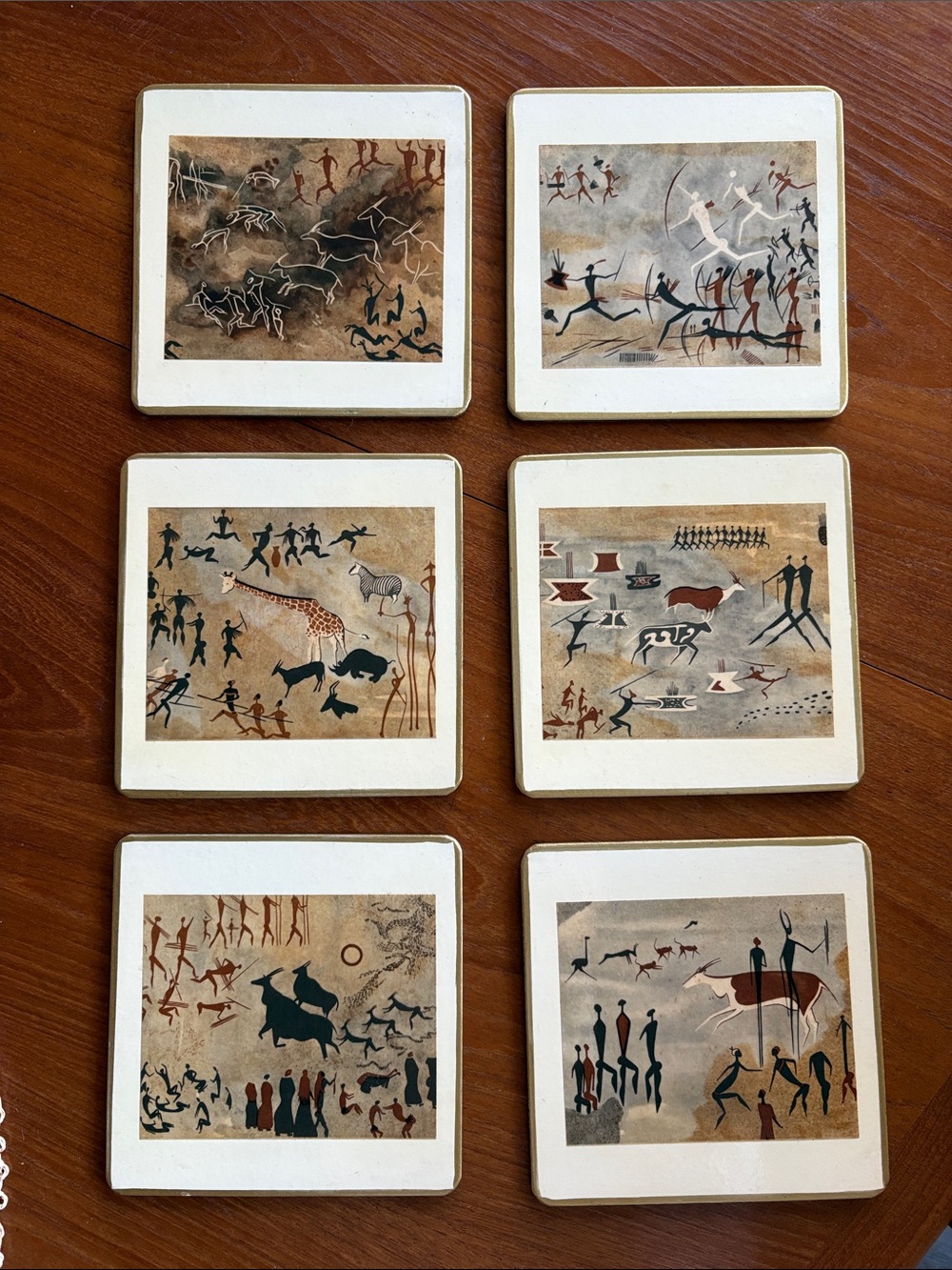 Mid-Century Cave Art Wall Trivets Placemats - Set of 6.